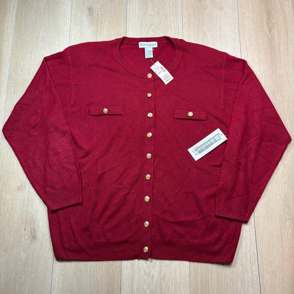 Dressbarn Woman Red Button Front Cardigan Sweater Gold Crest Buttons 1X NWT